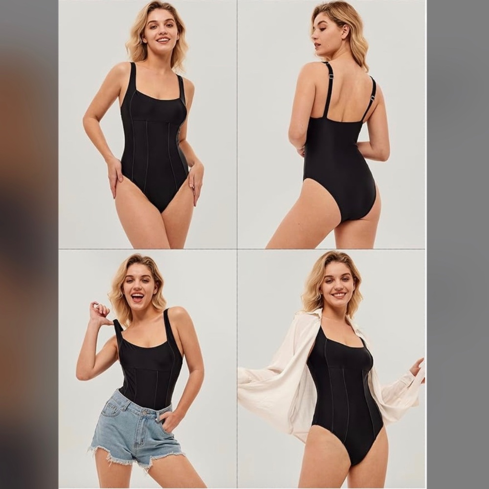 Women's One Piece Swimsuit Tummy Control Slimming Scoop Neck Black